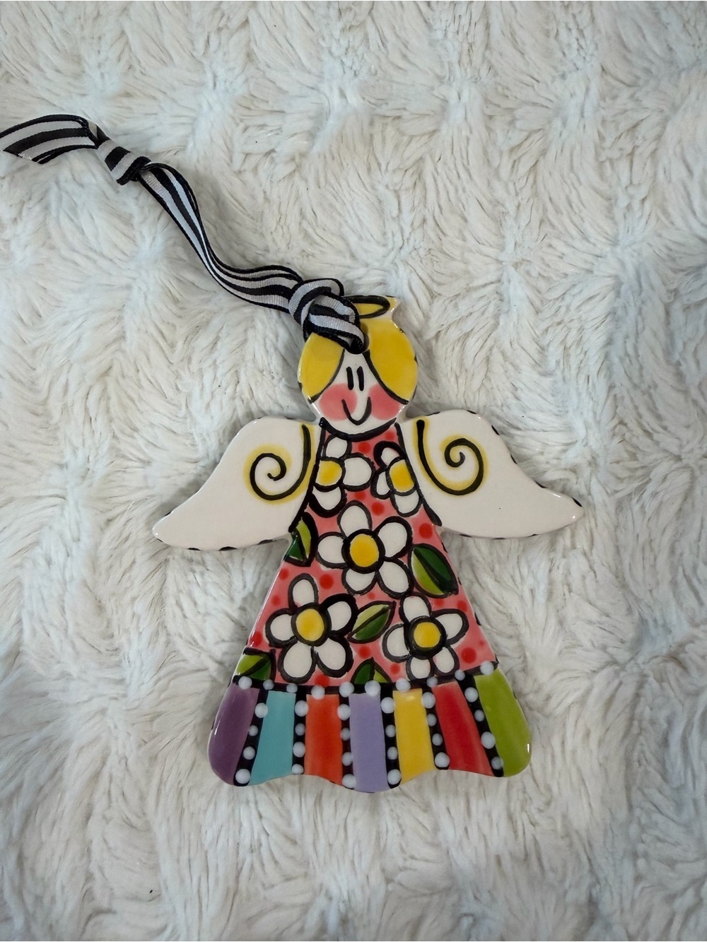Hand-Painted Multicolor Floral Angel Ornament - Home Holiday Decor